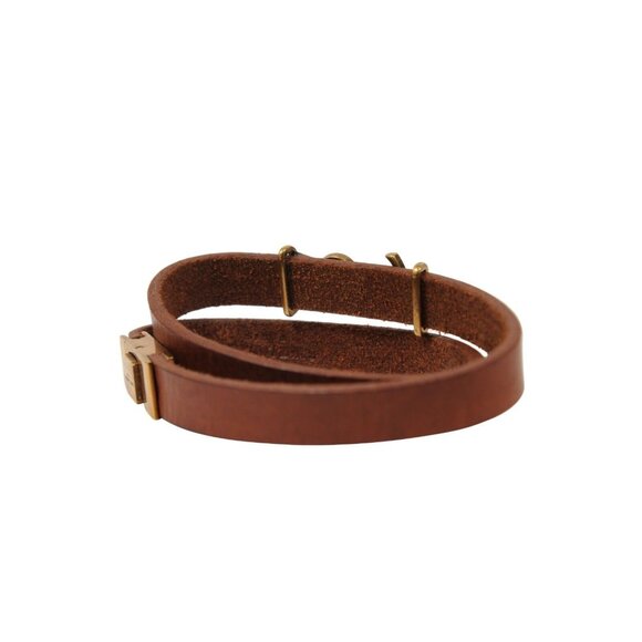 Saint Laurent Opyum YSL Logo Wrap Bracelet Medium Brown Leather Brass Hardware - Picture 6 of 11